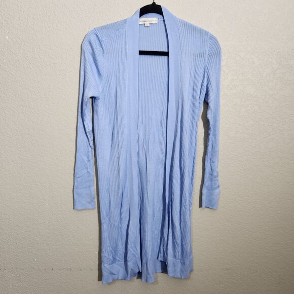 Loft Cardigan Sweater XS Light Blue Open Front Long Cabincore - Picture 3 of 11